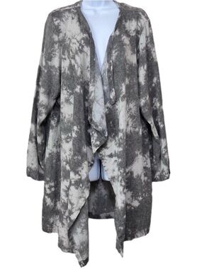 Bryn Walker Tie-Dye Open Front Draped Cardigan - Gray & Cream